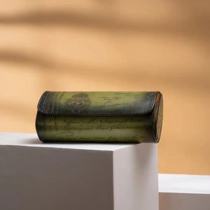 Pudełko na Zegarki - Galata Pergamin Platynowe Oliwkowo Zielone-1-Organizer-Zegarki-Studio