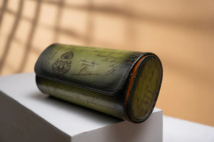 Pudełko na Zegarki - Galata Pergamin Platynowe Oliwkowo Zielone-2-Organizer-Zegarki-Studio