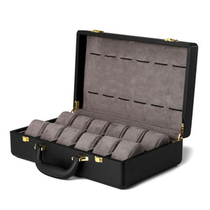 Walizka na zegarki z czarnej skóry-1-Organizer-Zegarki-Studio