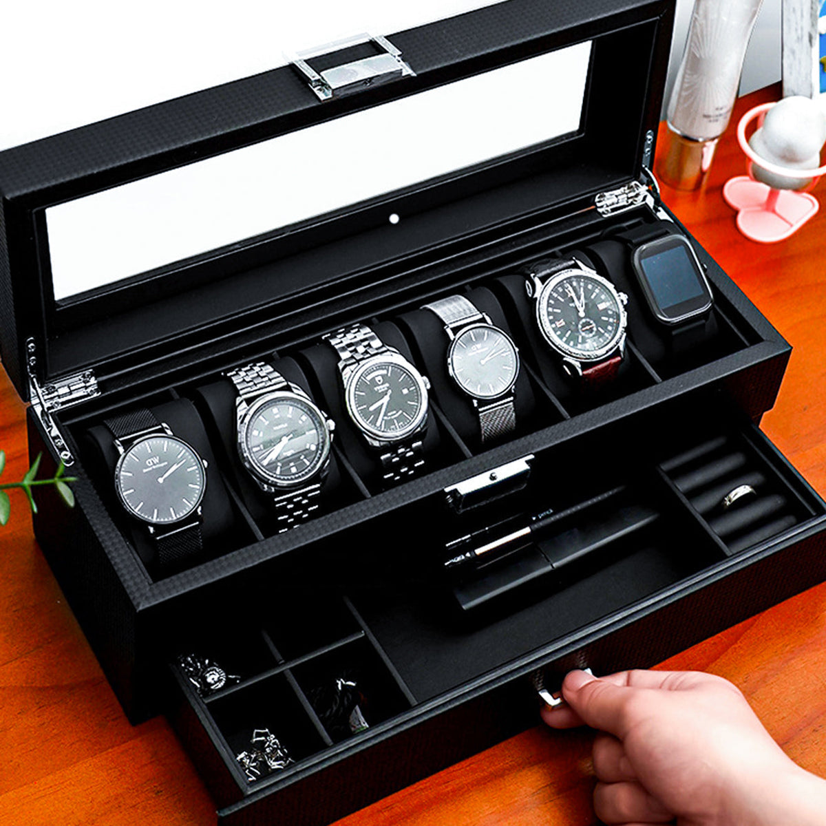 Pudełko na Zegarki - Czarny Łabędź-2-Organizer-Zegarki-Studio