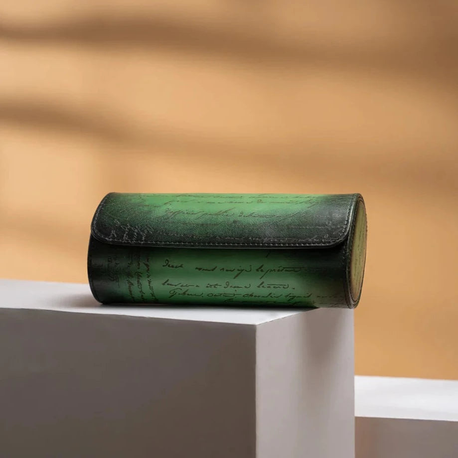 Pudełko na Zegarki - Galata Parchmin Platyna Zielona-1-Organizer-Zegarki-Studio