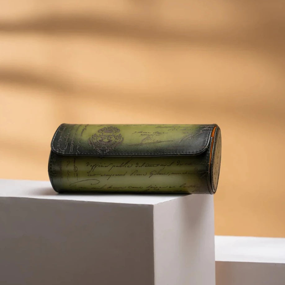 Pudełko na Zegarki - Galata Pergamin Platynowe Oliwkowo Zielone-1-Organizer-Zegarki-Studio