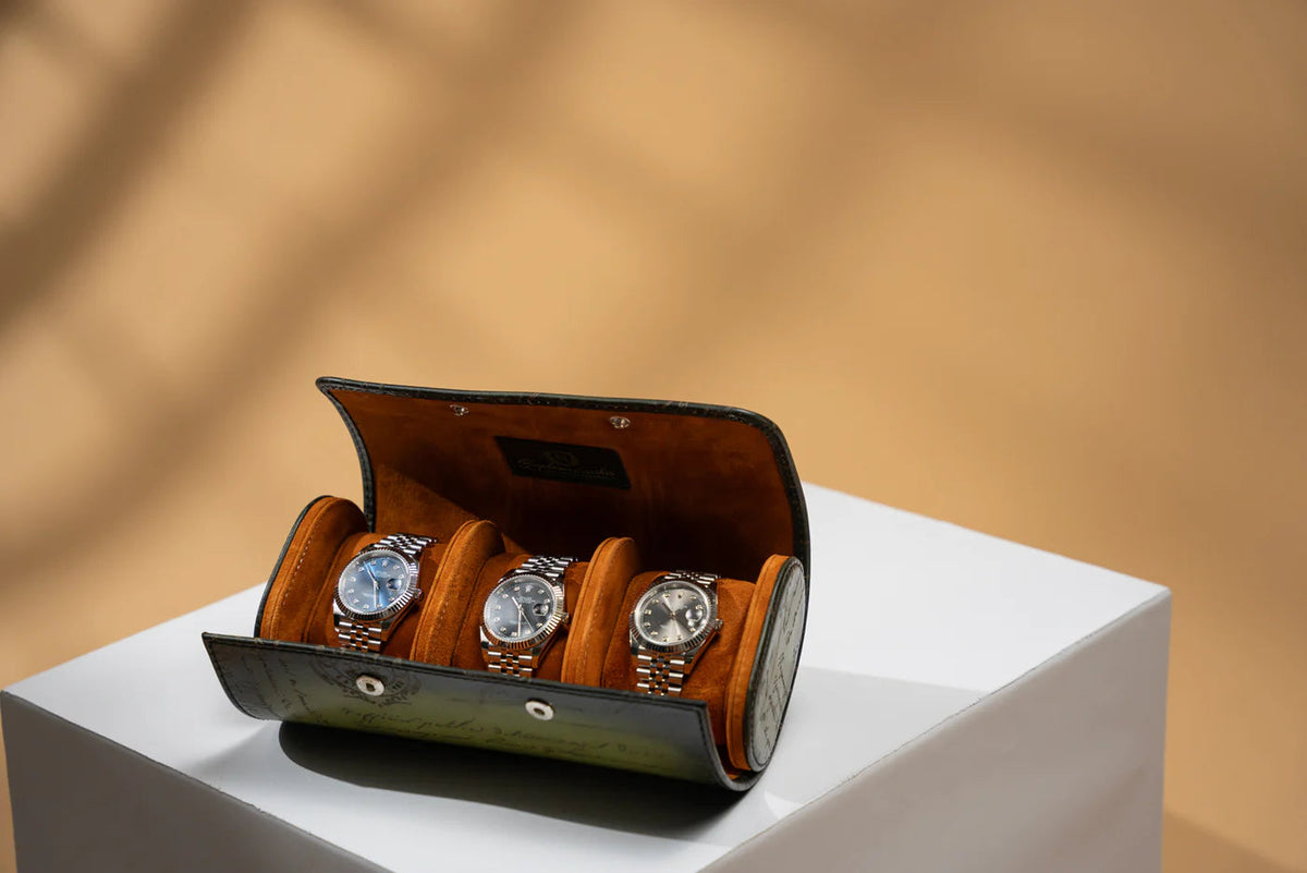 Pudełko na Zegarki - Galata Pergamin Platynowe Oliwkowo Zielone-4-Organizer-Zegarki-Studio