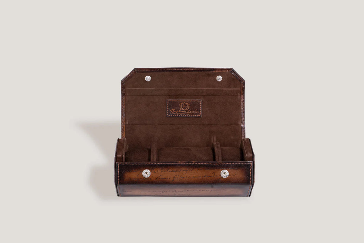 Pudełko na Zegarki - Galata Sześciokątne Pergamin Java Brązowe-3-Organizer-Zegarki-Studio