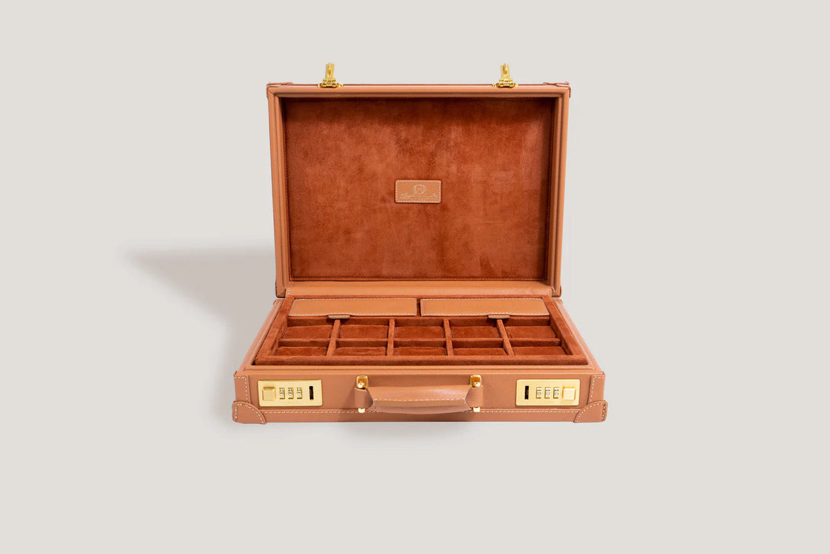 Pudełko na zegarki - Master Safiano Camel-4-Organizer-Zegarki-Studio