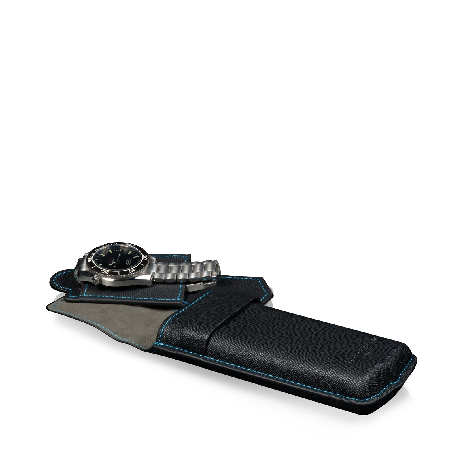 Pudełko Na Zegarki - Pokrowiec Saffiano w Kolorze Niebieskim-1-Organizer-Zegarki-Studio