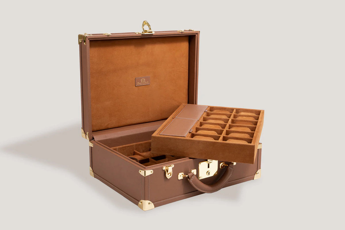 Pudełko na Zegarki - Trunk Safiano Camel-4-Organizer-Zegarki-Studio